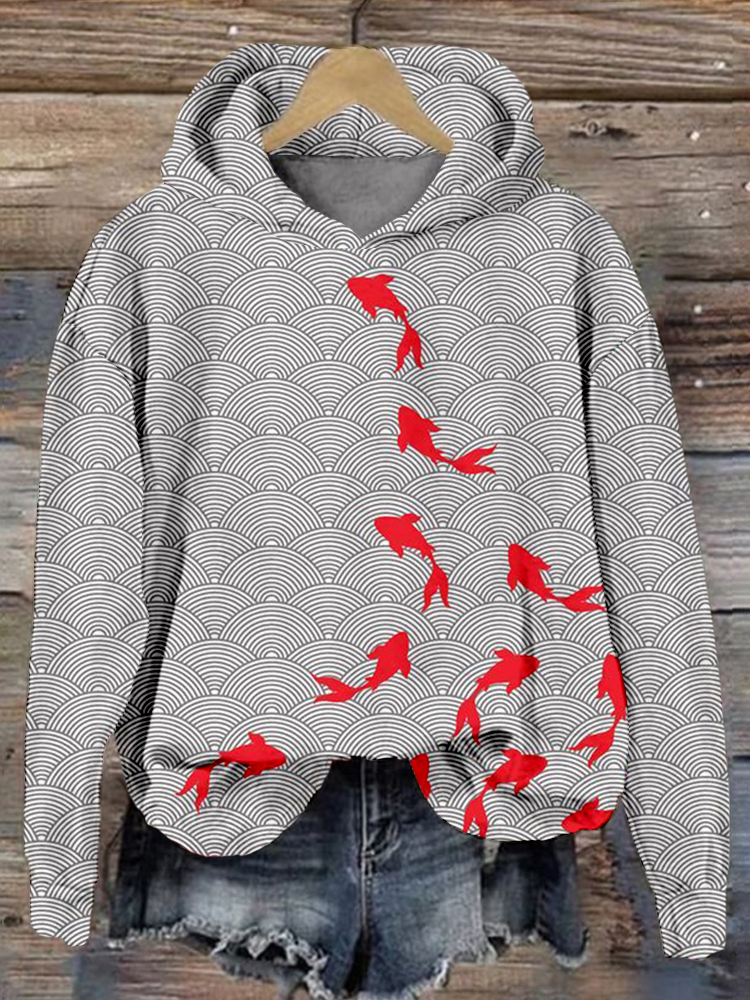 Japanese Gold Fish Art Graphic Cozy Hoodie elevenforest