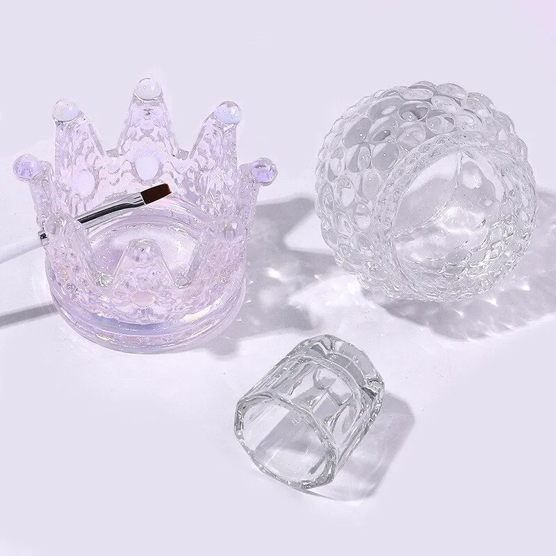 Nail Clear Crystal Glass Bowl Crown Molding Acrylic Powder Container Nail Manicure Color Palette Nail Salon Professional Tools