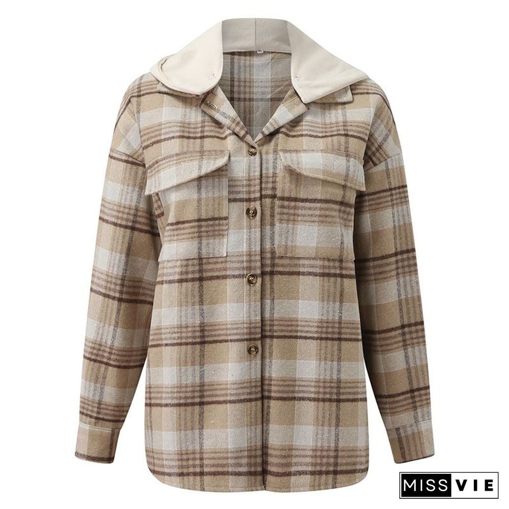 Oversizd Fit Button Up Hoodies Casual Multi Colored Hooded Flannel Shirt