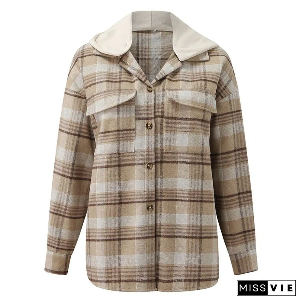 Oversizd Fit Button Up Hoodies Casual Multi Colored Hooded Flannel Shirt