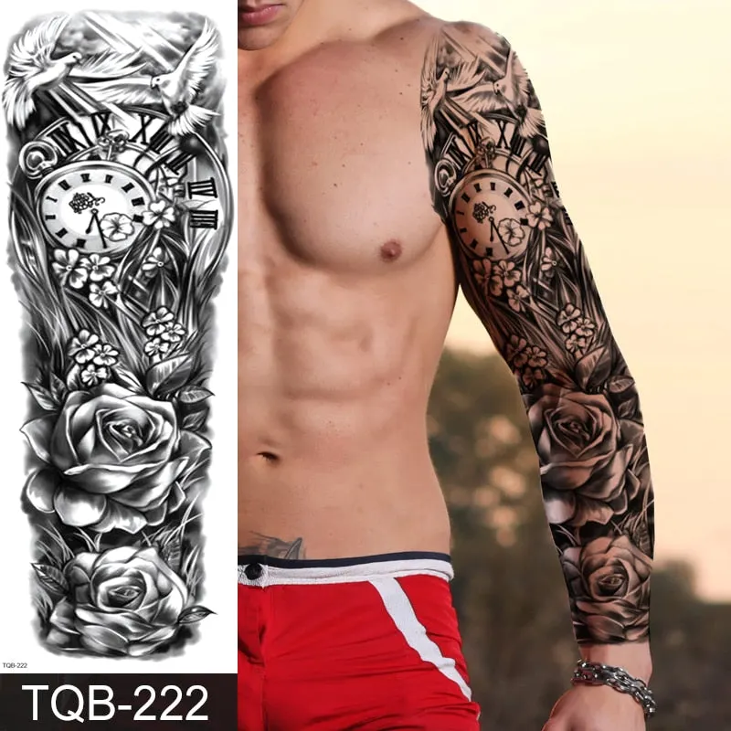 skull sleeve tattoo designs large full arm temporary tattoos for men boy tatoo fake waterproof tiger totem lion dragon pattern