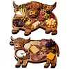 Highland Cow Wooden Charcuterie Board with Compartments for Cheese Meat Snacks