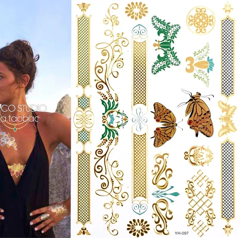Temporary Tattoos Gold Silver Metallic Tattoo Arm Body Tattoo Cool Bracelet Style Girl DIY Golden Flash Tattoos
