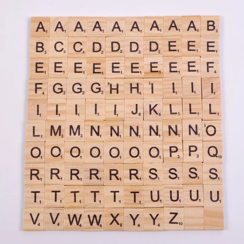 100Pcs Wood Scrabble Tiles Letter Alphabet Scrabbles Number Craft Wooden English Words Digital Puzzle Decoration