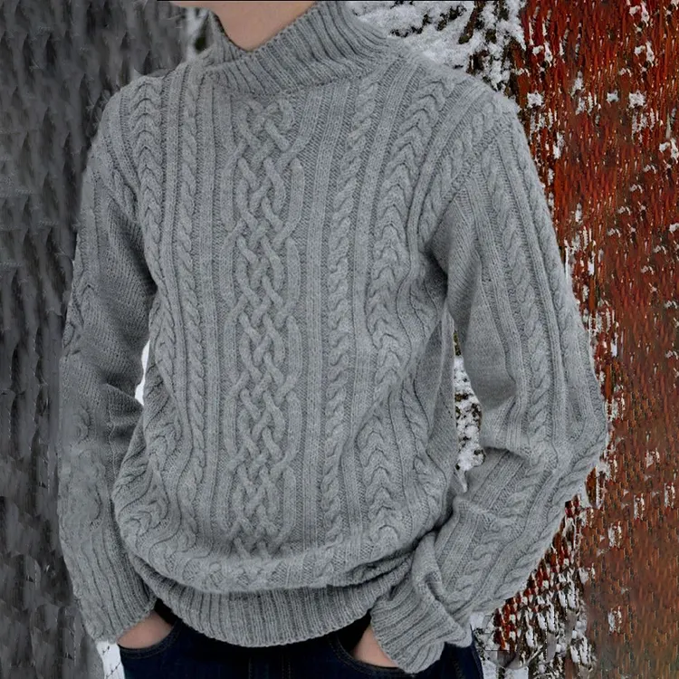 Mens Vintage High Neck Jacquard Weave Cozy Sweater