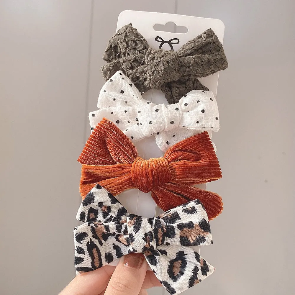 4Pcs/set 2021 New Leopard Print Hair Clips For Cute Girls BB Boutique Hairpins Bowknot Barrettes Headwear Kids Hair Acesssories
