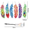 6pcs/set 5D DIY Diamond Painting Feather Shape Bookmark Kits
