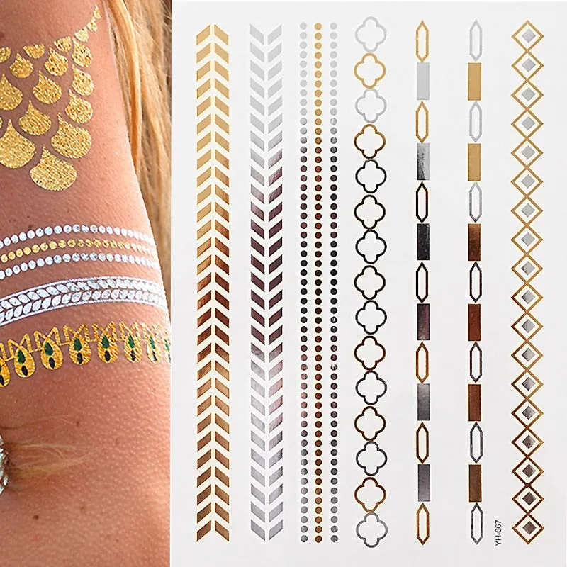 Temporary Tattoos Gold Silver Metallic Tattoo Arm Body Tattoo Cool Bracelet Style Girl DIY Golden Flash Tattoos