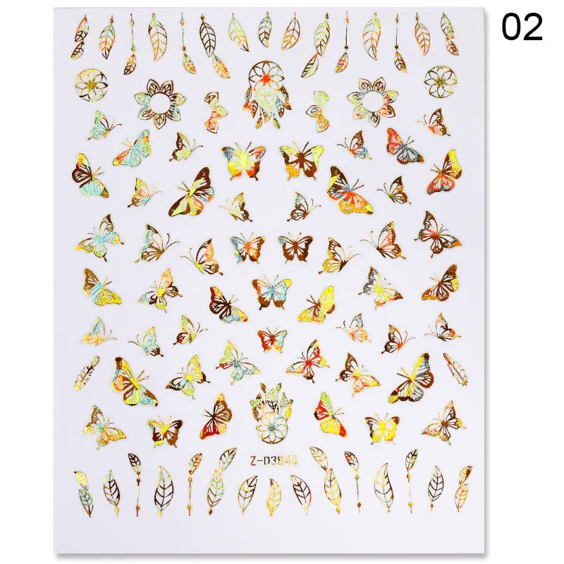 1 Sheet iridescent Butterfly 3D Nail Sticker Colorful Butterfly Nail Art Transfer Sticker Slider DIY Nail Art Decoration