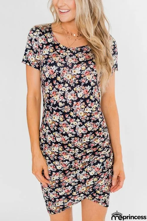 Fashion O Neck Printed Short Sleeve Dress