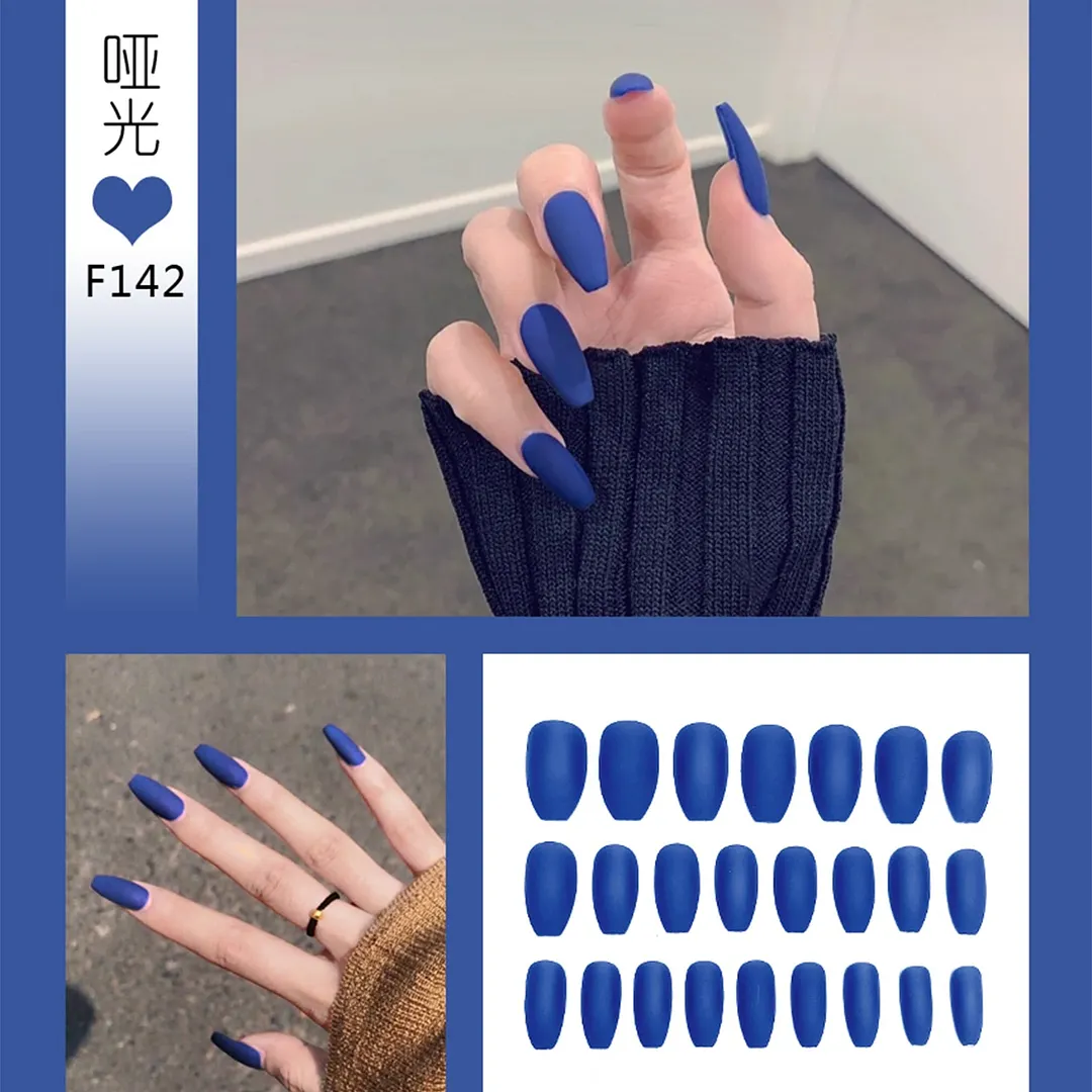 Nail Art Fake Nails Stiletto Tips Clear Press on Long False with Glue Coffin Stick Display Full Cover Artificial Designs Matte