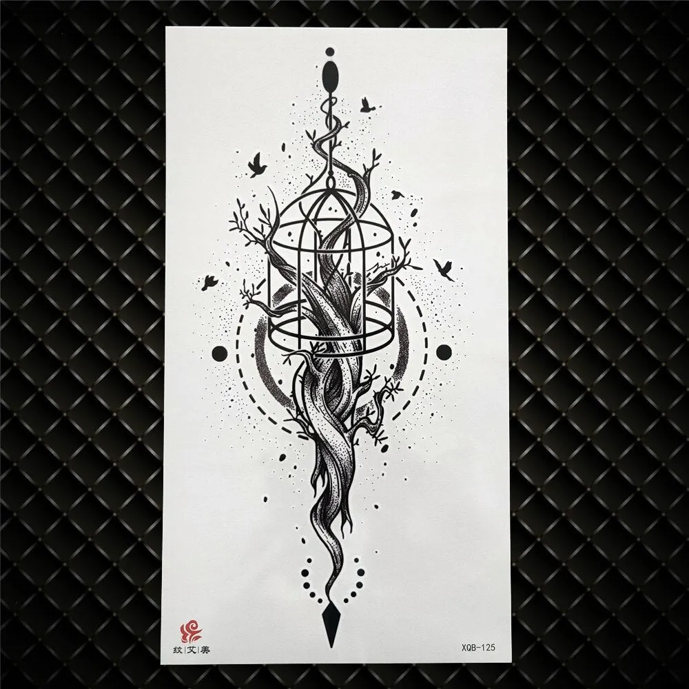 3D Skeleton Fake Temporary Tattoo For Women Men Death skull Dragon Tattoos Geometric Rose Creative Waterproof Tatoos Chest Waist