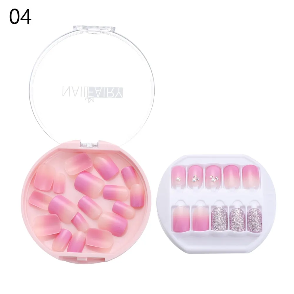 30PCS/Set Fake Nails Press Coffin False Full Artificial Short Kiss Detachable Stick Designs Press Nails Art Tipsy Cover Box