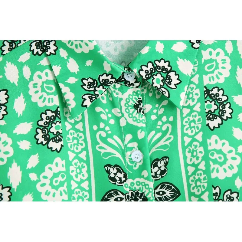 SLMD Stylish Chic Contrast Colors Floral Printed Short Blouses Women 2021 Fashion Lapel Collar Long Sleeve Shirts Female Tops
