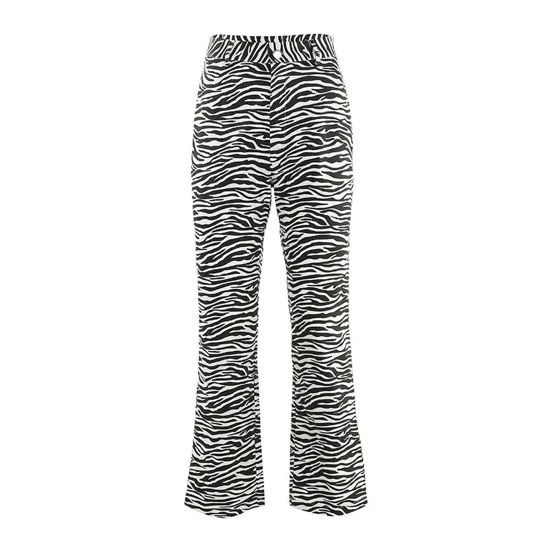 HEYounGIRL Zebra Animal Print Elegant Pants Capris Harajuku High Waist Trousers Ladies Casual Office Pants Women Streetwear 2021