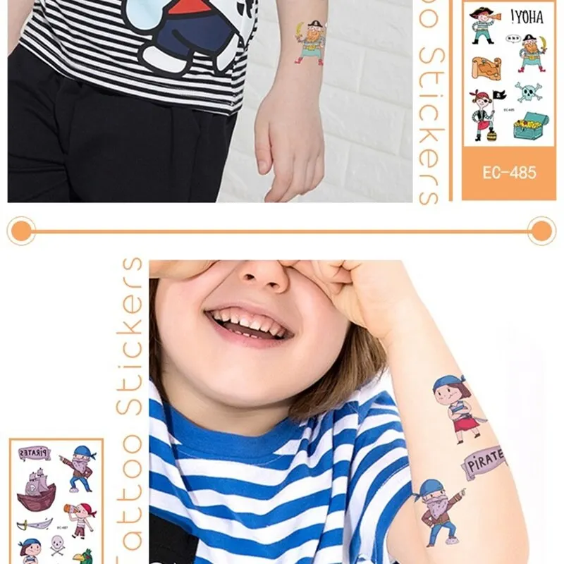 12 kinds Cartoon Pirates Temporary Tattoo Stickers for Kids faux tatouage temporaire Disposable Children Cute Boy Gift