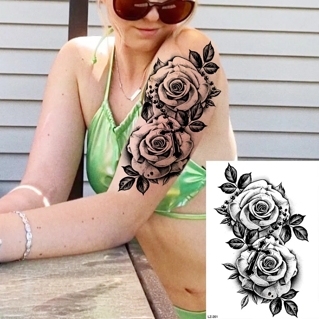 Black Rose Flower Sexy Temporary Tattoos For Women Adult Thigh Peony Skull Realistic Fake Tattoo Sexy Washable Tatoos Sticker