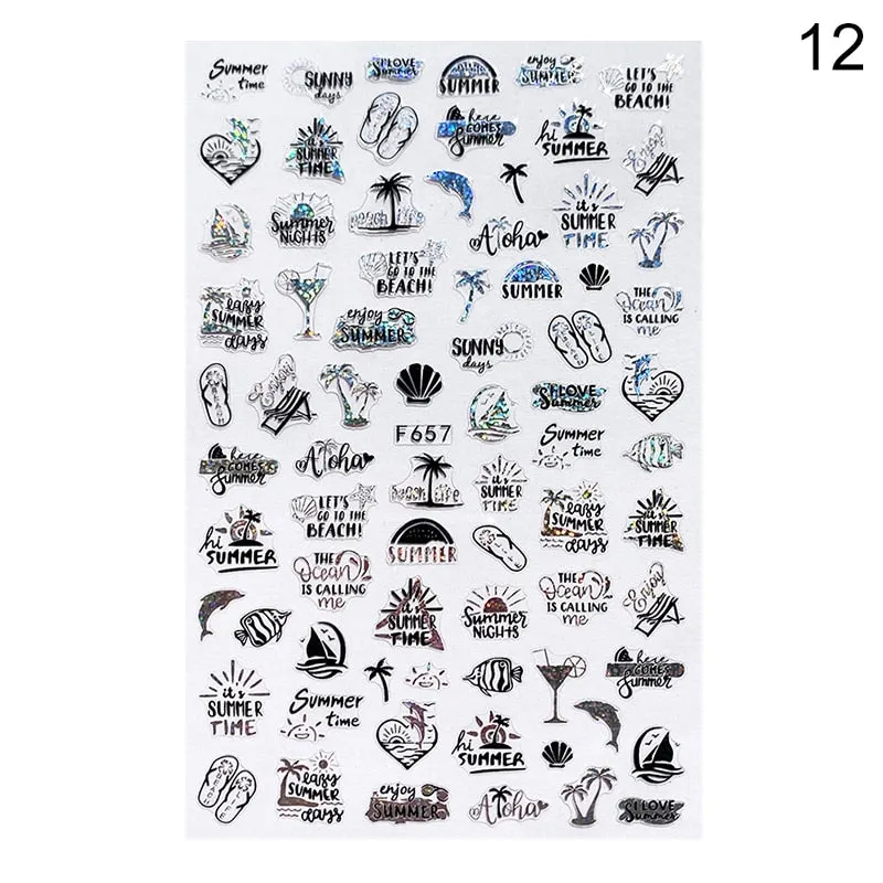 1 Sheet Leaves Geometry 3D Nail Art Stickers Sliders Mandala Flowers Leaf Adhesive Nail Decals Foil Decoration Manicuring Wrap