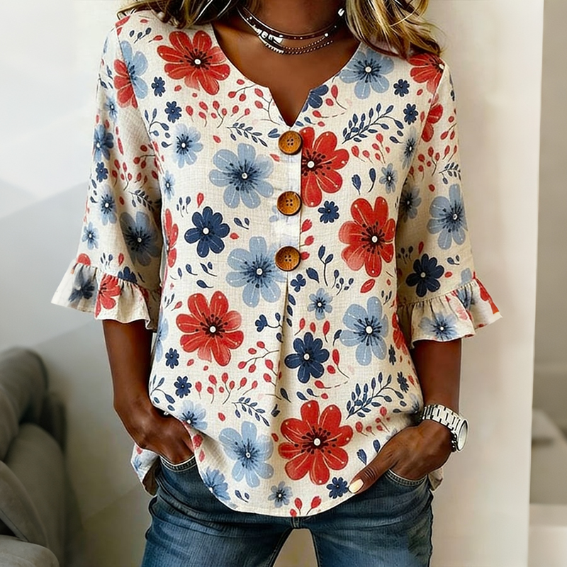 Comstylish Women's Independence Day Anniversary Floral Print Half Sleeve Casual Shirt
