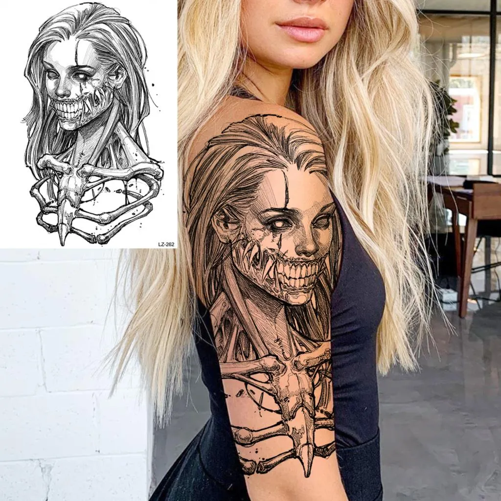 Sdrawing Peony Flower Temporary Tattoos For Women Adults Realistic Compass Moon Pendant Fake Tattoo Sticker Arm Body Tatoos