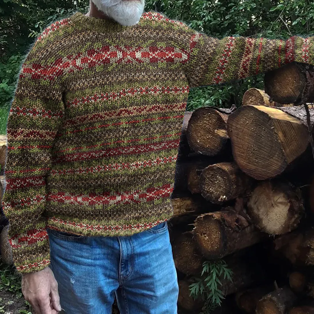 Mens Vintage Fair Isle Knitted Art Cozy Knit Sweater