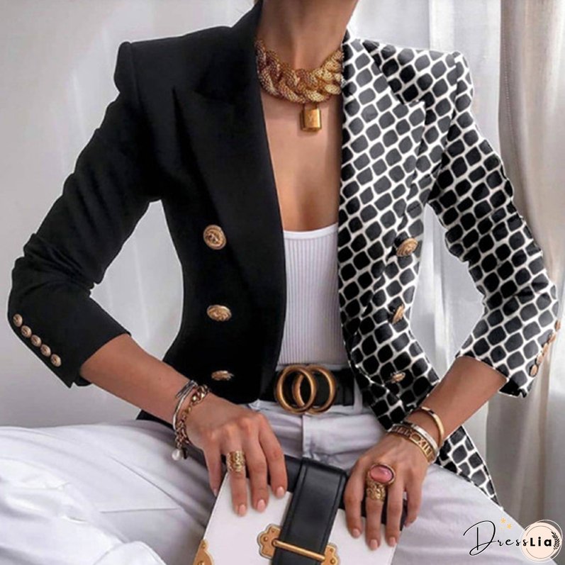 Fashion Print Casual Jacket Long Sleeve Elegant Lapel Blazers