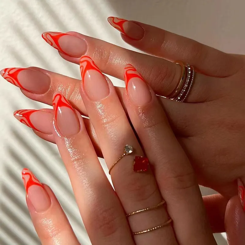 Churchf Churchf Nail Ins Wind Beauty Nail Almond Nail Bright Orange Corrugated Product Light Luxury Wind Quality