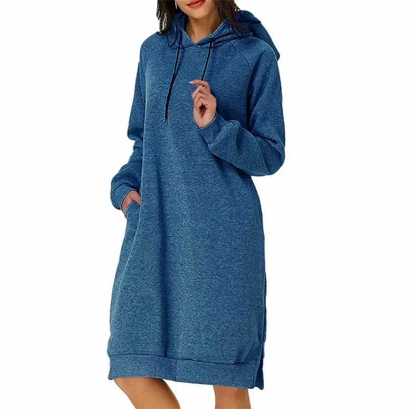 CUHAKCI Sweatshirt Dress Women Hoodies Pocket Ladies Long Sleeve Autumn Hooded Pullover Oversized Sweatshirt Loose Casual Dress