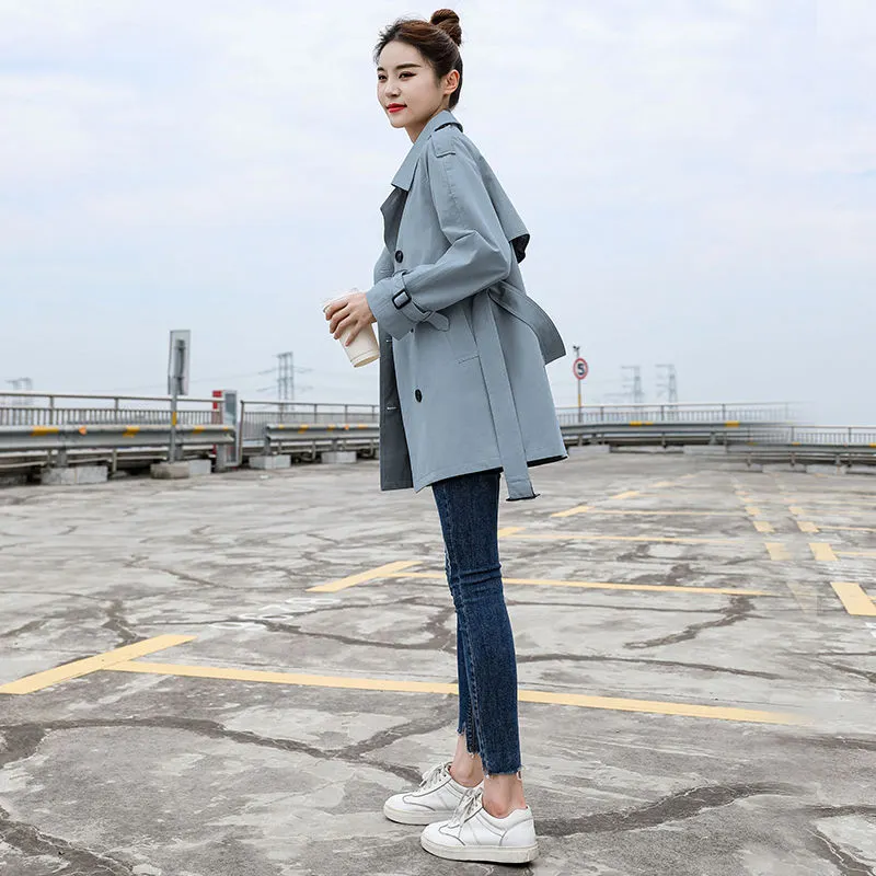 Ailegogo Spring Women Trench Coat Casual Streetwear Double Breasted Belt Female Coats Fashion Korean Loose Fit Outwear