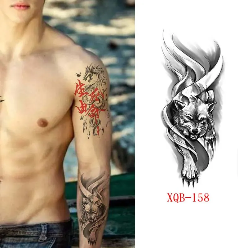 Sdrawing Forest Animal Temporary Tattoos for Men Wolf Tattoo Stickers Tiger Skull Skeleton Fake Tattoo for Women Arm Sleave