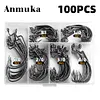 100PCS/Box Fishing Hooks Set High Carbon Steel Fishing Barbed Hooks Crank Hooks