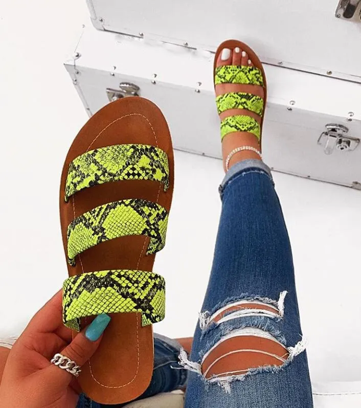 New Summer Women Sandals Designers Open Toe Flat Heel Sandals Slip on Leopard Sandalias Mujer Size 37-42