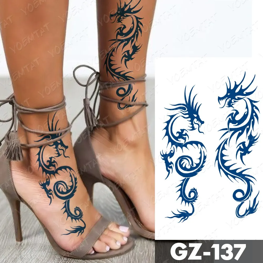 Sdrawing Lasting Ink Tattoos Body Art Waterproof Temporary Tattoo Sticker Line Dragon Tiger Totem Tatoo Arm Fake Fox Whale Tatto