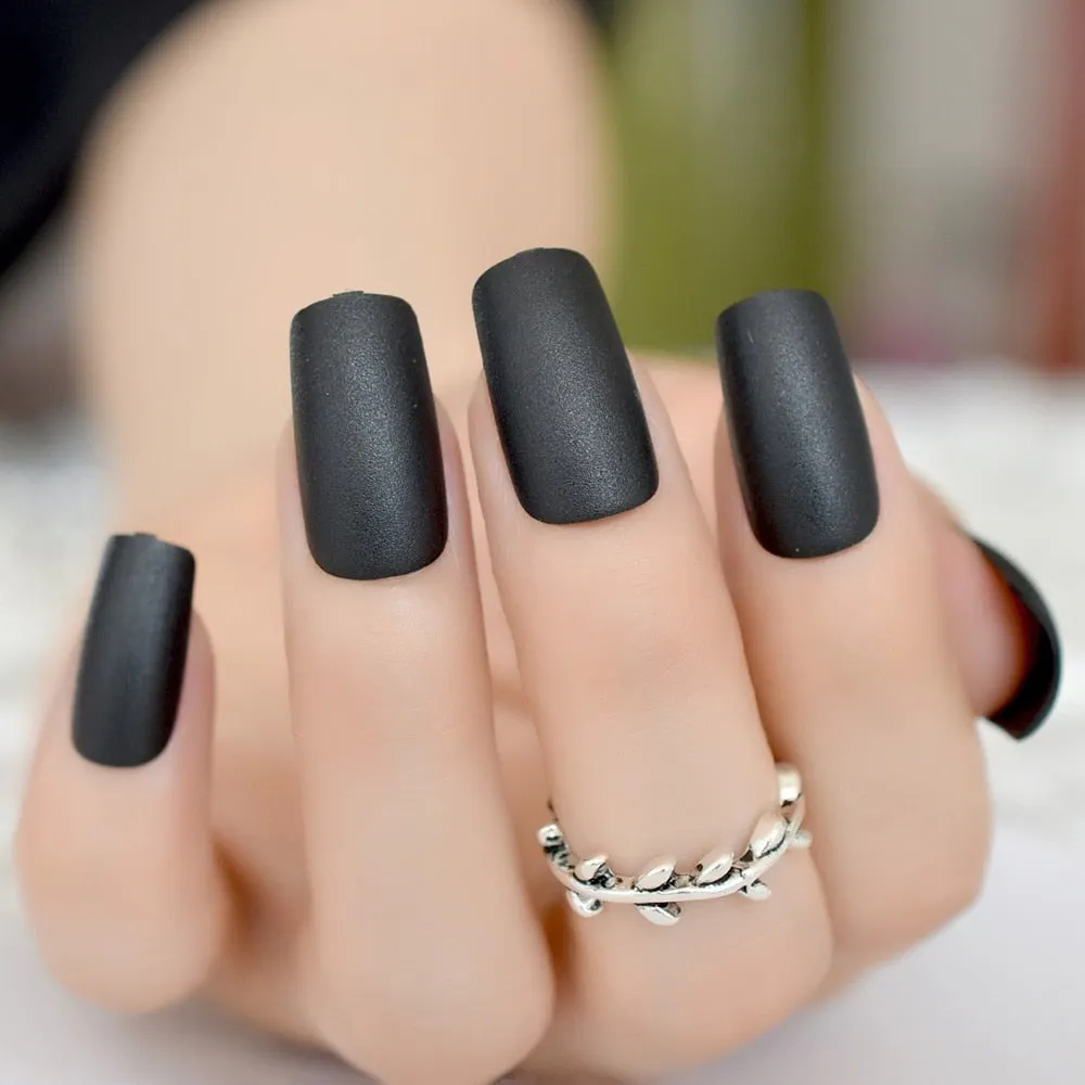 Medium Long Matte Fake Nails White Matt Solid Color Nail Tips Square Acrylic Fignernails 24-Nail Inspo
