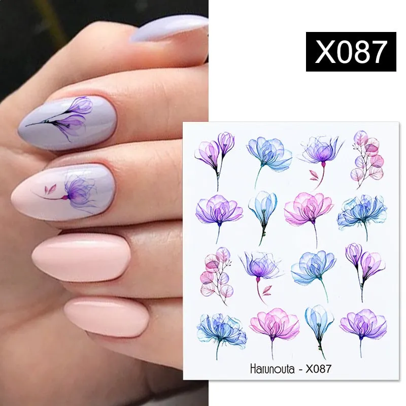 Harunouta Black Brush Color Block Nail Water Decals Valentine Geometric Lines Manicures Charms Sliders Nail Art Decoration Tips