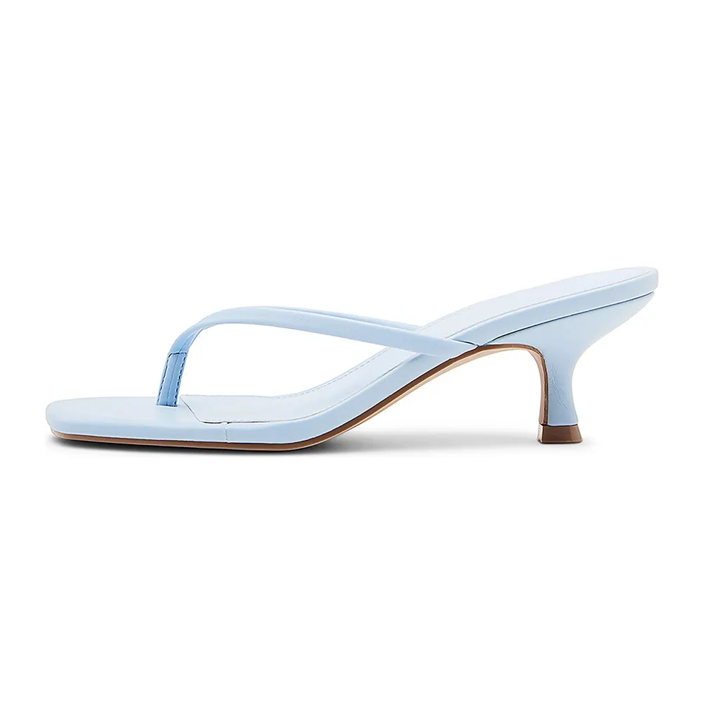 Light Blue Open Toe Kitten Heel Flip Flop Slip On Mules Sandals