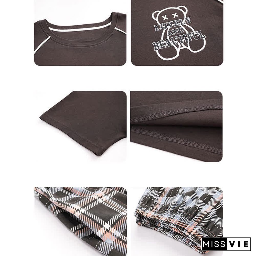Cartoon Bear Print Summer Cotton Pajamas Set