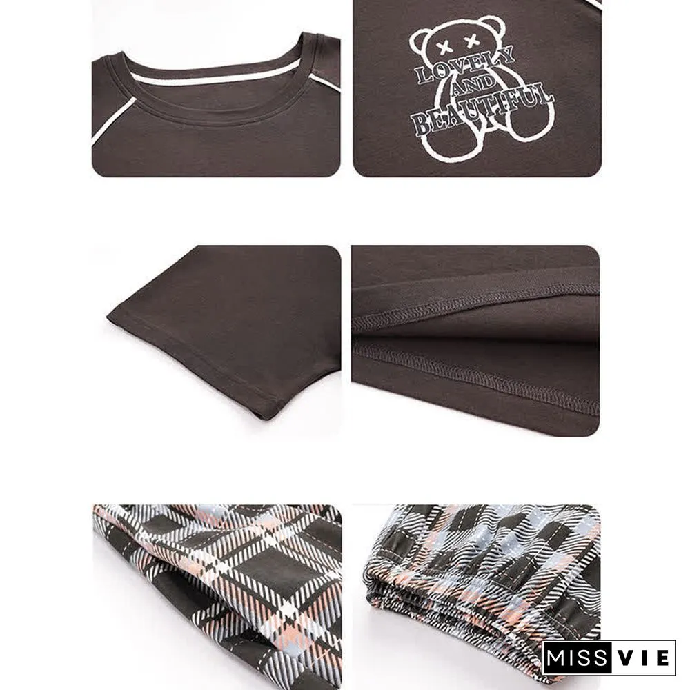 Cartoon Bear Print Summer Cotton Pajamas Set