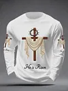 Men's He Is Risen Jesus Christian Cross Print Casual Long Sleeve T-Shirt