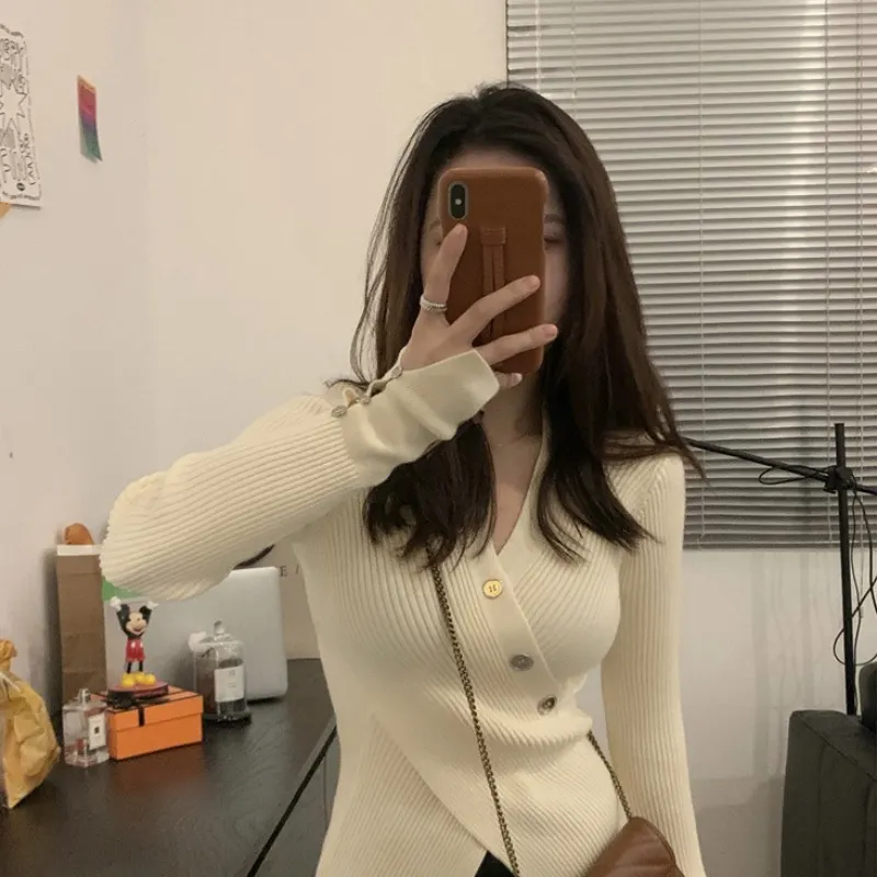 Churchf Churchf 2023 Pure And Slim V Neck Sweater Cross A4 Waist Slim Slit Sleeve Knit Long Sleeve Inside