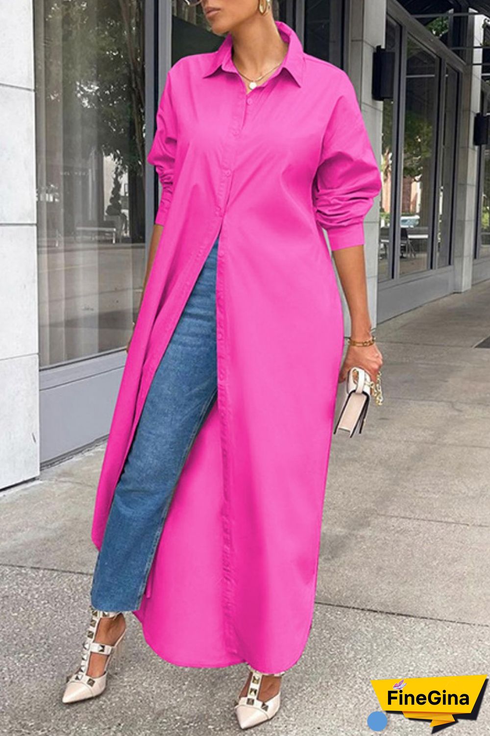 Grey Casual Solid Patchwork Shirt Collar Shirt Dress Dresses
