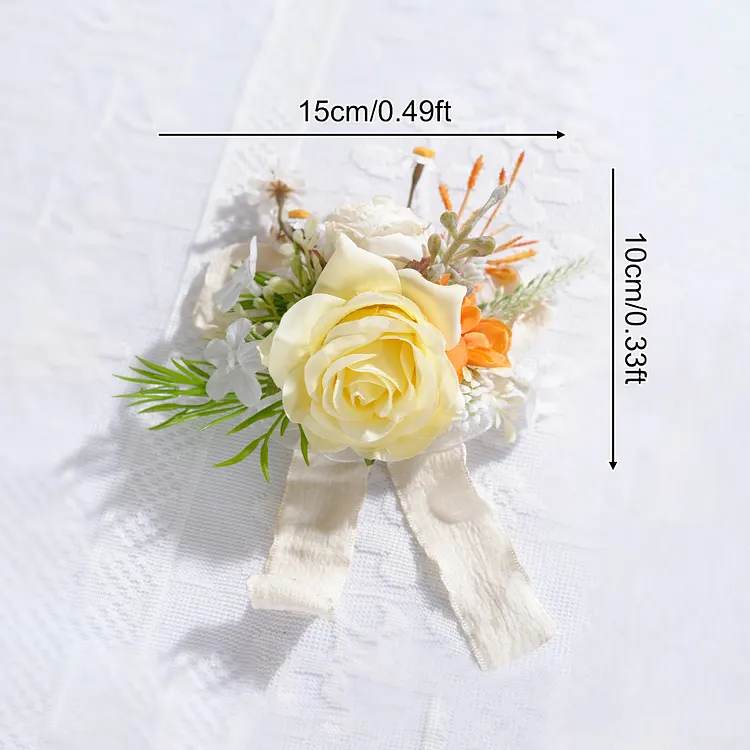 A866507 Orange White Wrist Flower Wedding Personal Decoration