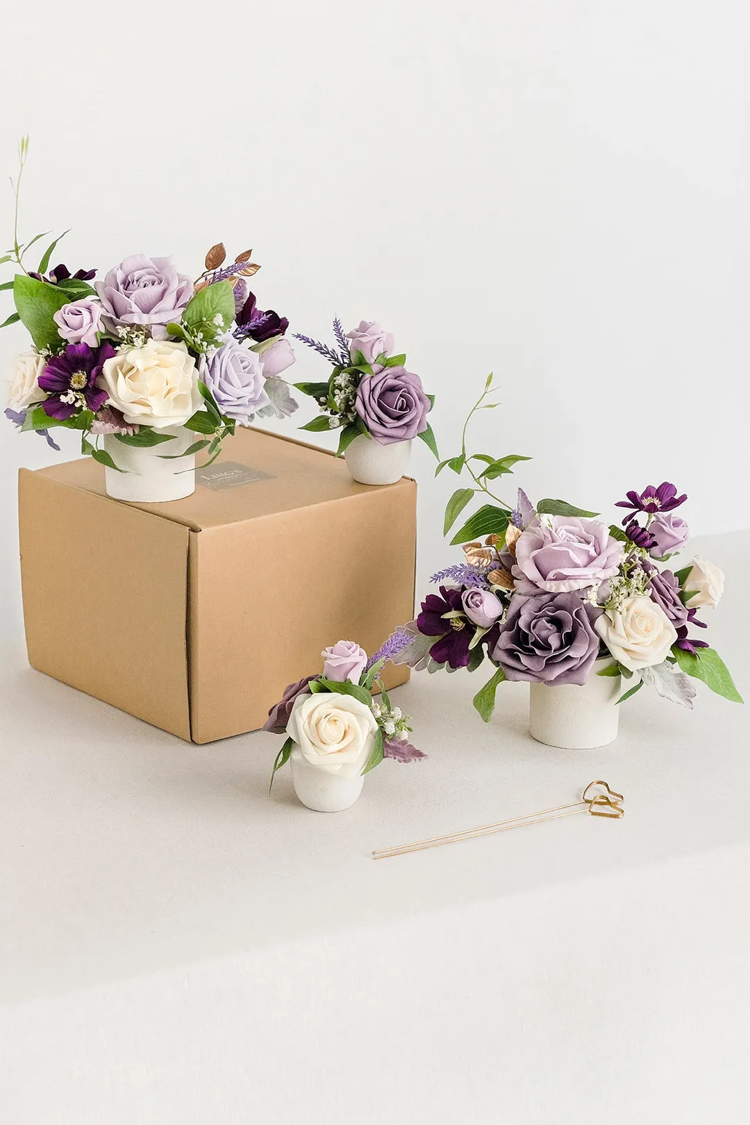 Assorted Floral Centerpiece Set in Lilac & Gold