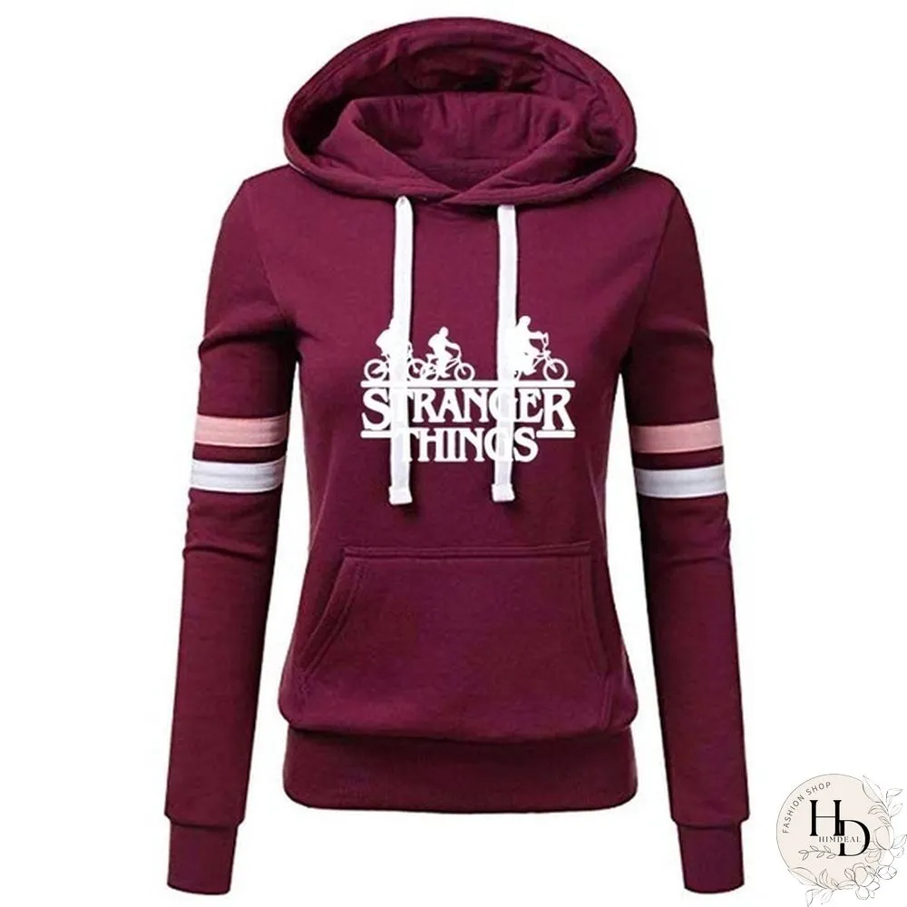 Stranger Things Printed Hoodies Teens Trendy Women Slim Fit Pullover Hooded Sweatshirts