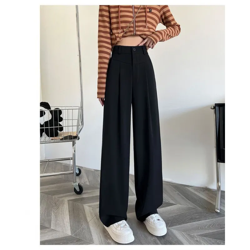 Nigikala Nigikala Figure Black Wide Leg Pants Female Autumn High Waist Down Narrow Version Small Thin Loose Blasuit Pants