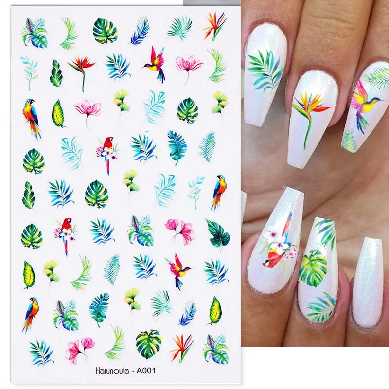 Harunouta Marble Blooming 3D Nail Sticker Decals Flower Leaves Transfer Water Sliders Abstract Geometric Lines Nail Watermark
