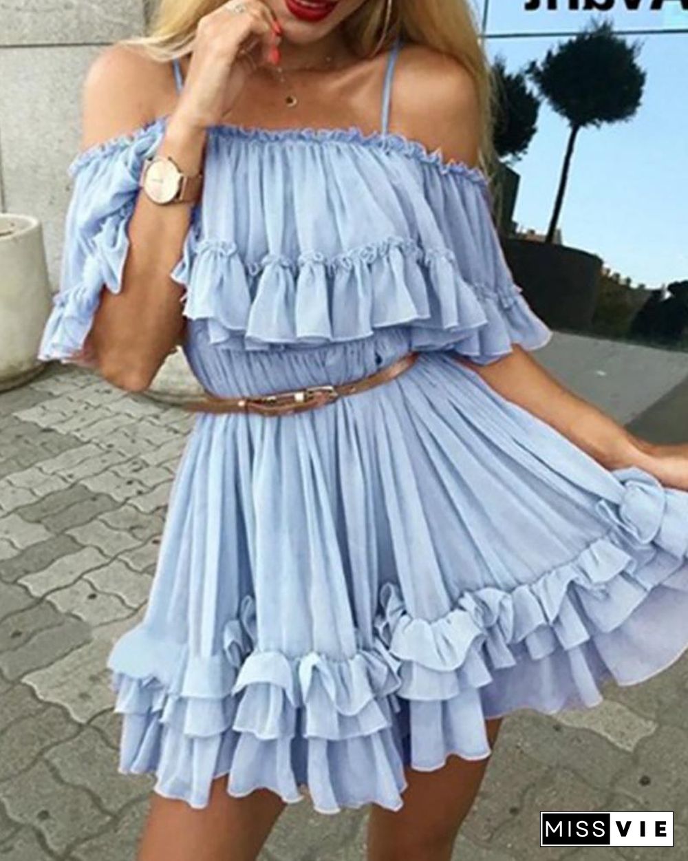 Cold Shoulder Frill Layered Ruffles Dress P10875