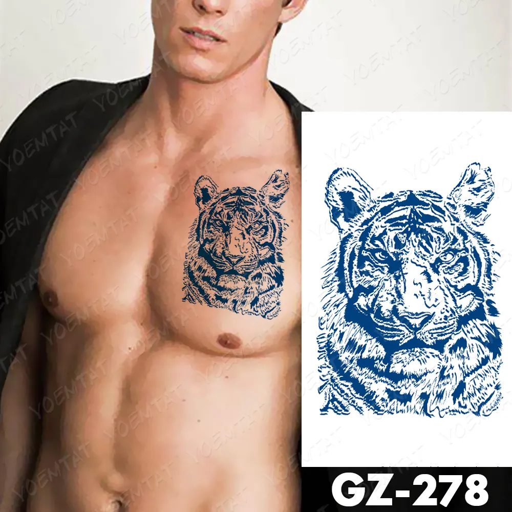 Sdrawing Lasting Ink Tattoos Body Art Waterproof Temporary Tattoo Sticker Line Dragon Tiger Totem Tatoo Arm Fake Fox Whale Tatto