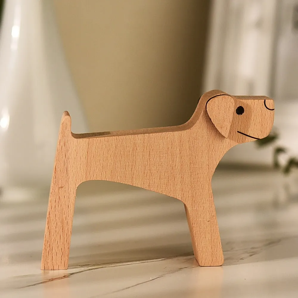 Puppy Family Wood Dog Carving Ornaments Decoration Home Decor Figurine Desktop Table Ornament Sculptures For Dog Pet Lover Gifts 712