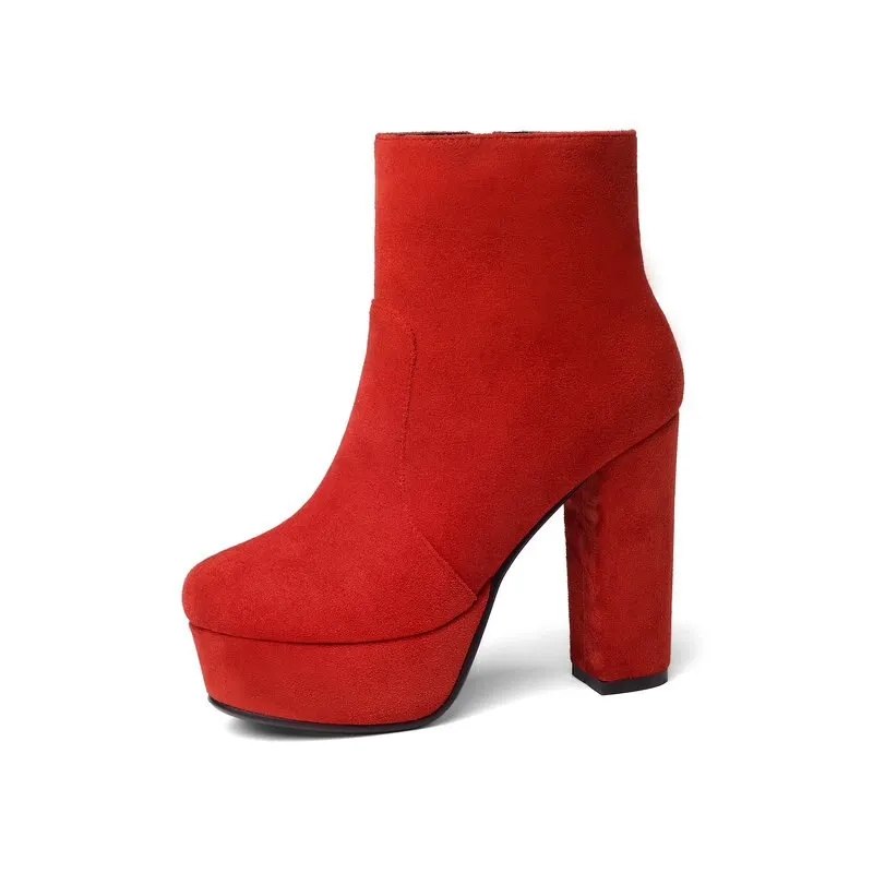NEMAONE 2020 new top quality flock leather boots women high heels platform ankle boots for women round toe autumn winter shoes